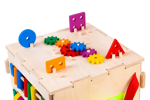 Primo Piano Selezionatore Sorter Con Piccoli Dettagli Legno Ingranaggi Una — Foto Stock