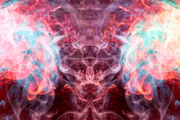 Dense Multicolored Smoke Blue Red Colors Form Skull Monster Dragon — Stock Photo, Image