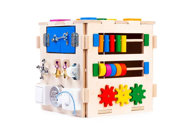 Wooden Eco Friendly Busy Board Educational Toy Children Babies White — Stock Photo, Image