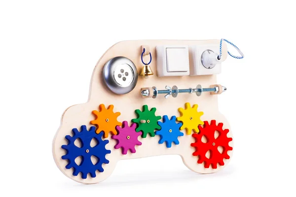 Wooden Eco Friendly Busy Board Educational Toy Children Babies White — Stock Photo, Image