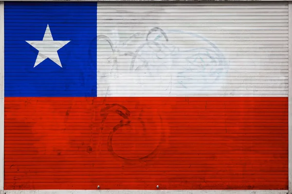 Primer Plano Pared Metálica Vieja Con Bandera Nacional Chile Concepto —  Fotos de Stock