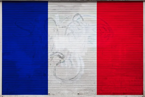 Κοντινό Κομμάτι Παλιού Μεταλλικού Τοίχου Εθνική Σημαία Της Γαλλίας Έννοια — Φωτογραφία Αρχείου
