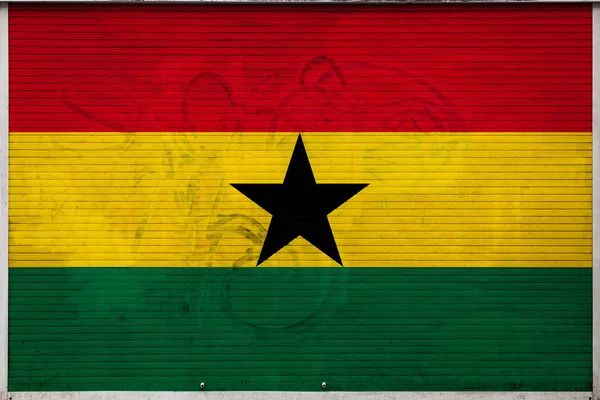 Gros Plan Ancien Mur Métallique Avec Drapeau National Ghana Concept — Photo