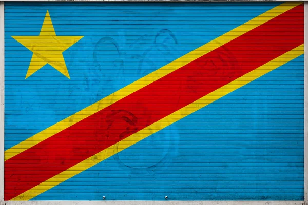Kongo Demokratik Cumhuriyeti Ulusal Bayrağı Ile Eski Metal Duvarın Yakın — Stok fotoğraf