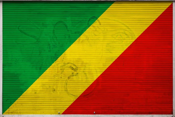 Närbild Gamla Metall Mur Med Nationella Flagga Republiken Kongo Begreppet — Stockfoto