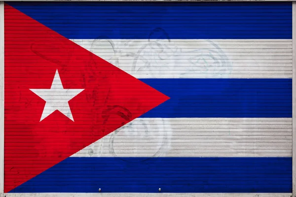 Primo Piano Del Vecchio Muro Metallo Con Bandiera Nazionale Cuba — Foto Stock