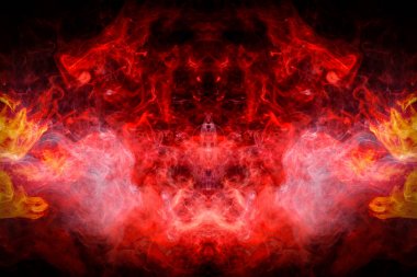 Bir kafatası, canavar, dragon siyah yalıtılmış zemin şeklinde yoğun çok renkli duman mavi ve kırmızı renkler. Arka plan duman vape. MoCap cool t-shirt için