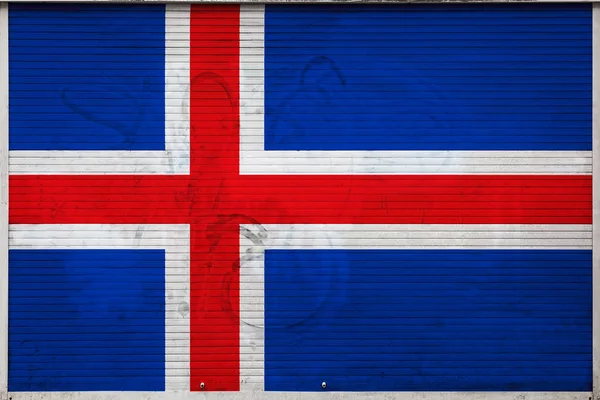 Primer Plano Antigua Pared Metálica Con Bandera Nacional Islandia Concepto — Foto de Stock