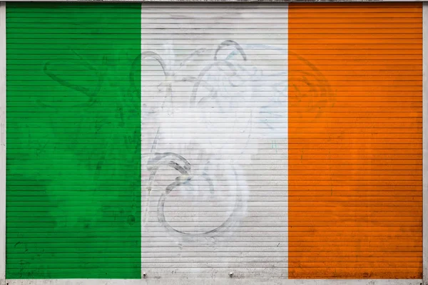 Gros Plan Ancien Mur Métallique Avec Drapeau National Irlande Concept — Photo