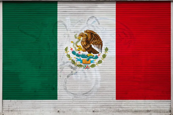 Primer Plano Viejo Muro Metálico Con Bandera Nacional México Concepto — Foto de Stock