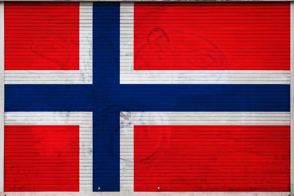 Zbliżenie Starej Metalowej Ścianie Flagą Narodową Norwegii Pojęcie Norweskiego Przywozu — Zdjęcie stockowe