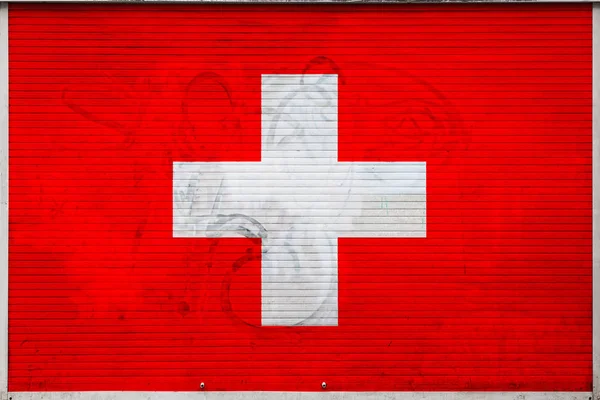 Primer Plano Antigua Pared Metal Con Bandera Nacional Suiza Concepto — Foto de Stock