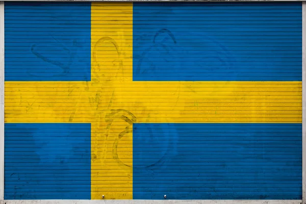 Close Old Metal Wall National Flag Sweden Concept Sweden Export — Stock Photo, Image