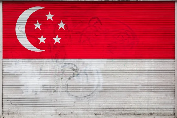 Close Van Oude Metalen Wand Met Nationale Vlag Van Singapore — Stockfoto