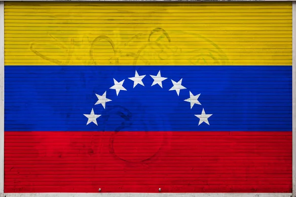 Close Parede Metal Velho Com Bandeira Nacional Venezuela Conceito Exportação — Fotografia de Stock