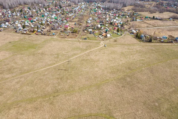 Helikopter Drone Lövés Kilátás Felülről Egy Kis Falu Zöld Erdő — Stock Fotó