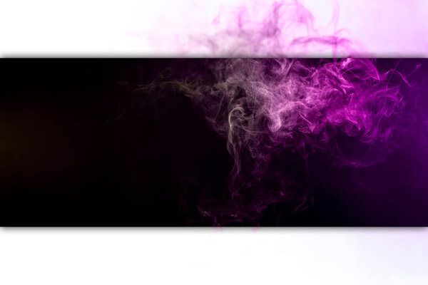 Frozen abstract movement of explosion smoke multiple colors yellow and pink on black and white background. Background from the smoke of vape