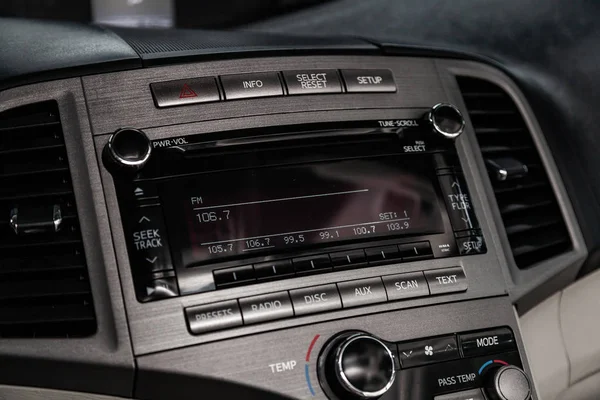 Novosibirsk, Russia - May 06, 2019:  Toyota Venza,close-up of the dashboard, adjustment of the blower, air conditioner, player. Photography of a modern car on a parking in Novosibirs