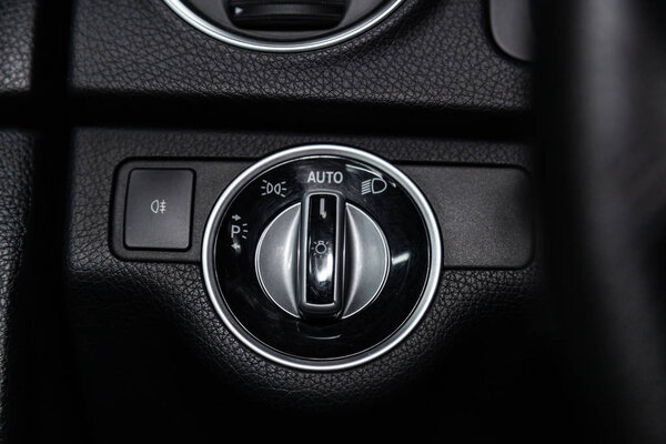 Novosibirsk, Russia - May 15, 2019:   Mercedes C-Class 180,close-up of the engine, front view. Photography of a modern car on a parking in Novosibirs