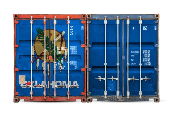 Primo Piano Del Container Con Bandiera Nazionale Dello Stato Dell — Foto Stock