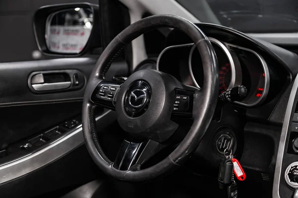 Novosibirsk Russia May 2019 Mazda Close Dashboard Speedometer Tachometer Steering — Stock Photo, Image