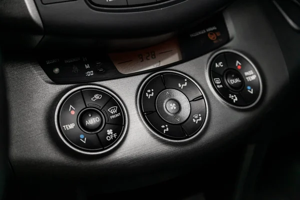 Close Car Black Interior Dashboard Adjustment Blower Air Conditioner Accelerator — Stock Photo, Image