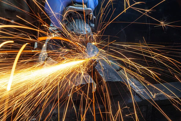 Sparks Flying While Machine Griding Finishing Metal — Stock Photo, Image