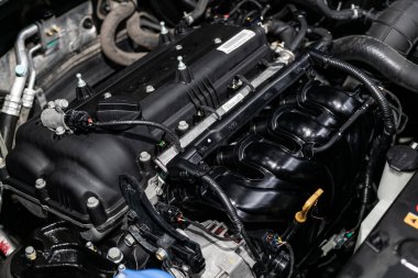 Novosibirsk, Rusya - 28 Mayıs 2019: Hyundai Creta, motorun yakın çekim, ön görünüm. Novosibirs bir otoparkta modern bir araba Fotoğraf