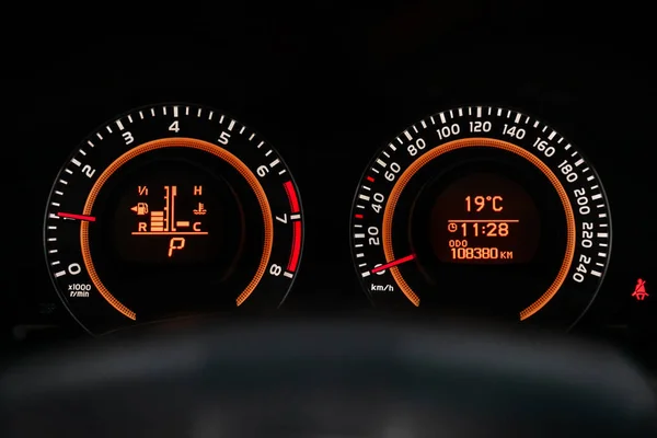 Novosibirsk Russia May 2019 Toyota Corolla Close Dashboard Speedometer Tachometer — Stock Photo, Image