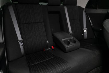 Novosibirsk, Rusya - 31 Mayıs 2019: Toyota Corolla, siyah arka koltukların yakın çekim. Modern bir iç araba Fotoğrafçılığı.