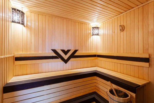 Relaxe Uma Sauna Quente Finlândia Estilo Clássico Interior Sauna Madeira — Fotografia de Stock