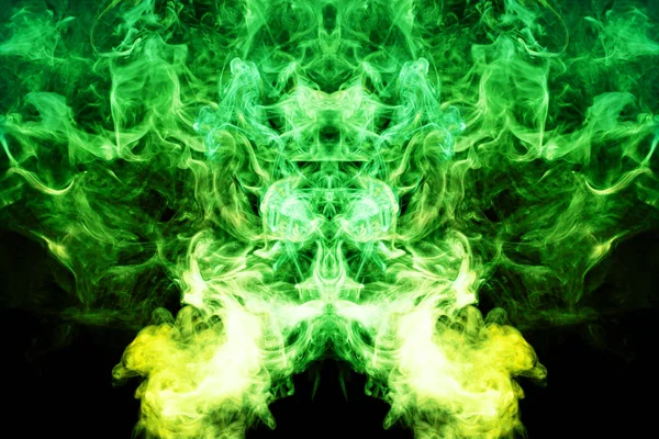 Thick Colorful Smoke Green Yellow Form Skull Monster Dragon Black — Stock Photo, Image