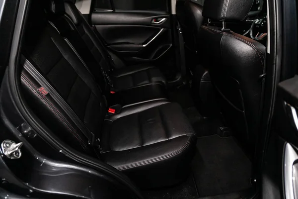 Nowosybirsk Rosja Czerwca 2019 Mazda Zbliżenie Czarnych Skórzanych Tylnych Siedzeń — Zdjęcie stockowe