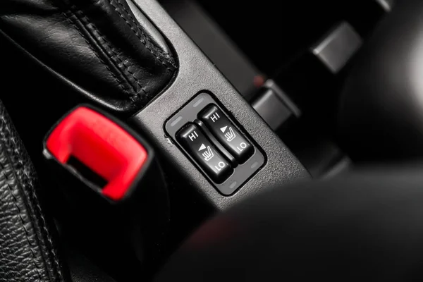 Close Car Black Interior Seat Heatting Buttons Other Buttons Soft — Stock Photo, Image
