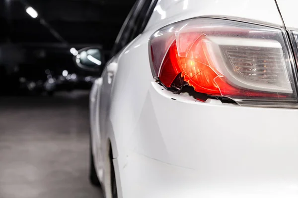 White Sedan Sporty Modern Design Shines Headlamp Close Concept Expensive — ストック写真