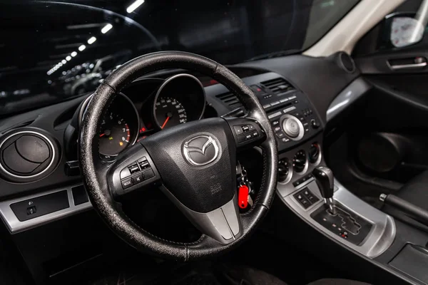 Novosibirsk Russia June 2019 Mazda Close Dashboard Speedometer Tachometer Steering — Stock Photo, Image