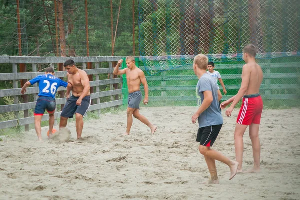 Altai Russia August 2018 Young Teenagers Playing Football Young Athletic — Stock Photo, Image