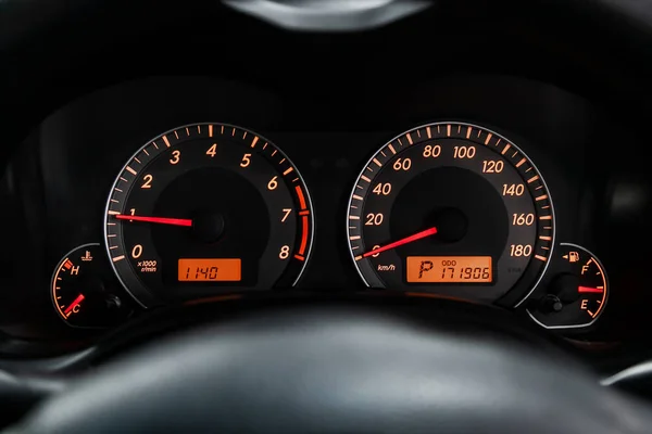 Novosibirsk Russia June 2019 Toyota Fielder Car Dashboard Orange Backlight — Stock Photo, Image