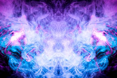 Soyut Fraktal arka plan. Siyah arka planda fantezi mavi, mor ve pembe duman soyut. 