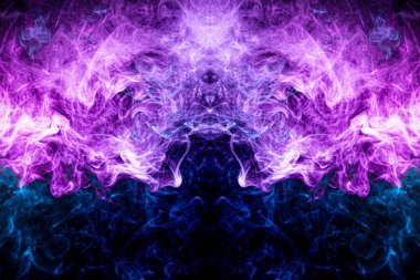 Soyut Fraktal arka plan. Siyah arka planda fantezi mavi, mor ve pembe duman soyut. 