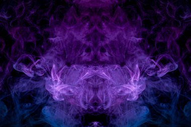Soyut Fraktal arka plan. Siyah arka planda fantezi mavi, mor ve pembe duman soyut. 