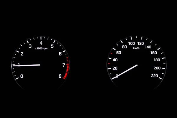 Car Dashboard Wuth Red Backlight Odometer Speedometer Tachometer Fuel Level — Stock Photo, Image