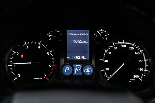 Novosibirsk Russia June 2019 Lexus 460 Close Dashboard Speedometer Tachometer — Stock Photo, Image