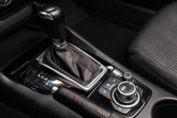 Novosibirsk Russia June 2019 Mazda Close Accelerator Handle Music Navigator — Stock Photo, Image