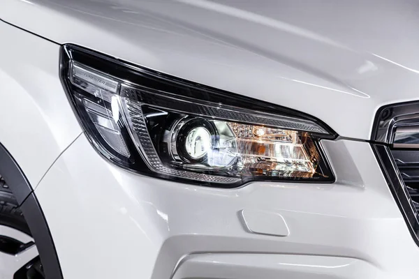 Novosibirsk Russia June 2019 White Subaru Forester Close Headlight Bumper — Stock Photo, Image