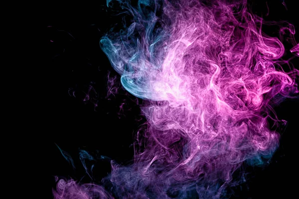 Arte Astratta Colorato Fumo Blu Rosa Sfondo Nero Isolato Fermare — Foto Stock