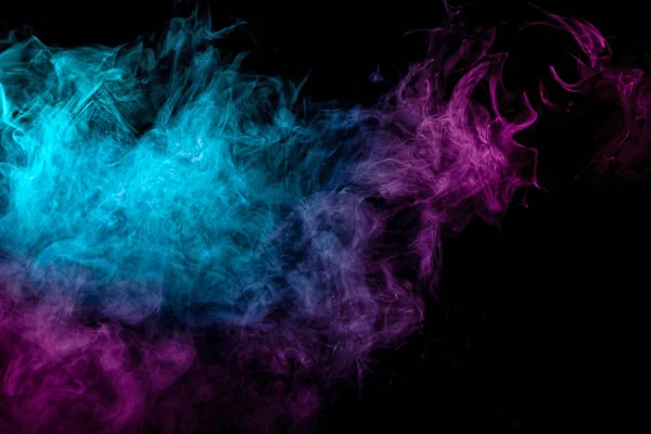 Fumée Dense Multicolore Couleurs Bleues Violettes Sur Fond Isolé Noir — Photo