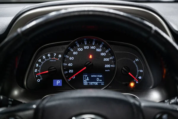 Novosibirsk Russia July 2019 Toyota Rav Close Dashboard Speedometer Tachometer — Stock Photo, Image