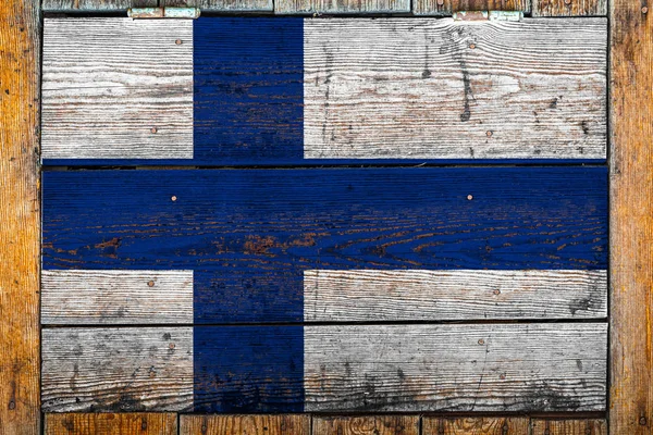 Bandera Nacional Finlandia Fondo Pared Madera Concepto Orgullo Nacional Símbolo — Foto de Stock