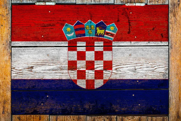 Horvát Nemzeti Zászló Falán Koncepció Nemzeti Büszkeség Ország Szimbóluma Fakerítésen — Stock Fotó